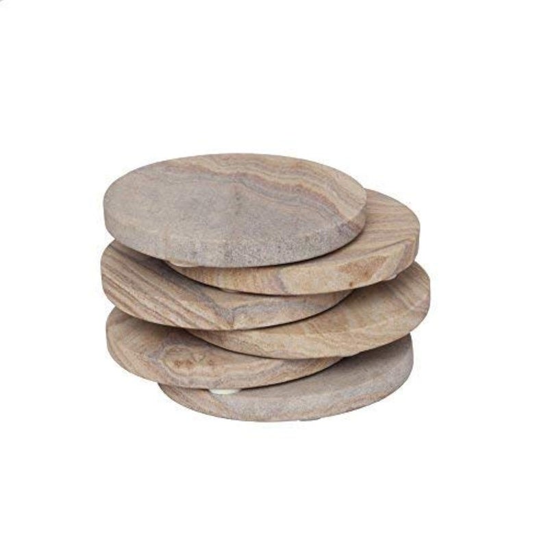 GoCraft Set of 6 Absorbent Sandstone Coasters â€“ Natural Yellow Round Coasters for Drinks, Wine Glasses, Coffee, Barware, Mugs â€“ Durable, Non-Slip, Easy to Clean â€“ Ideal for Home, Office, Parties - Image 1